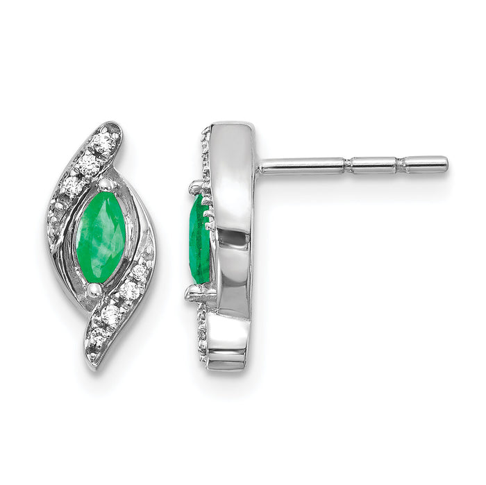 14k White Gold 1/15Ct Diamond and Emerald Earrings-EM5594-EM-007-WA