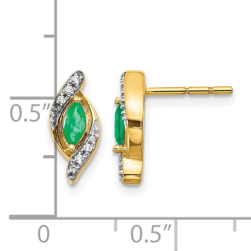 14k 1/15Ct Diamond and Emerald Earrings-EM5594-EM-007-YA