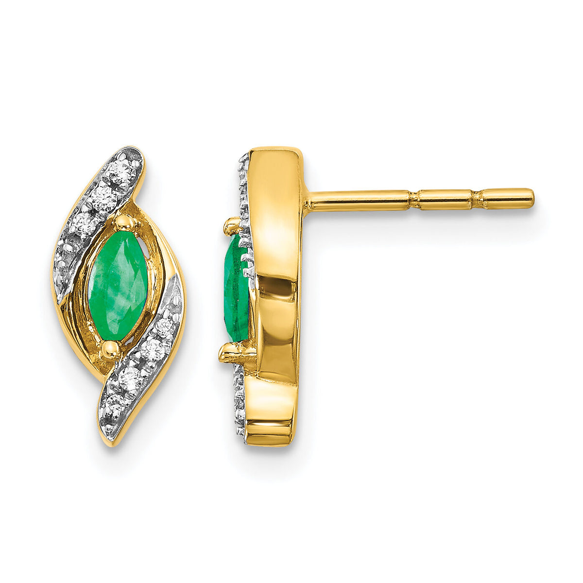 14k 1/15Ct Diamond and Emerald Earrings-EM5594-EM-007-YA