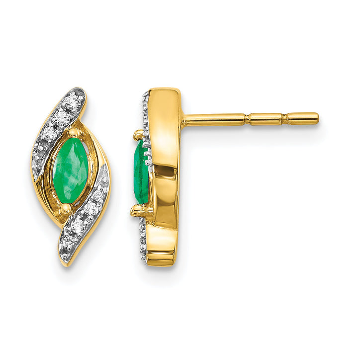 14k 1/15Ct Diamond and Emerald Earrings-EM5594-EM-007-YA