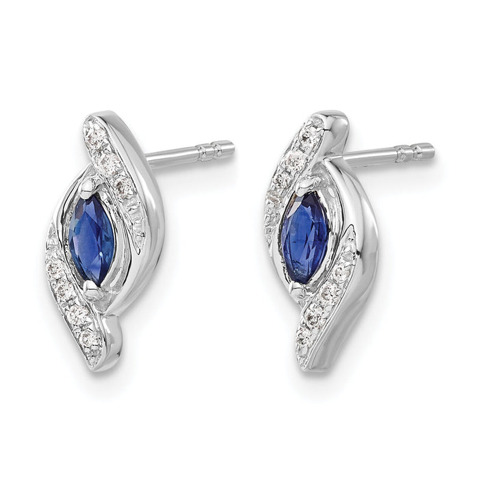 14k White Gold Diamond and Sapphire Post Earrings-EM5594-SA-007-WA