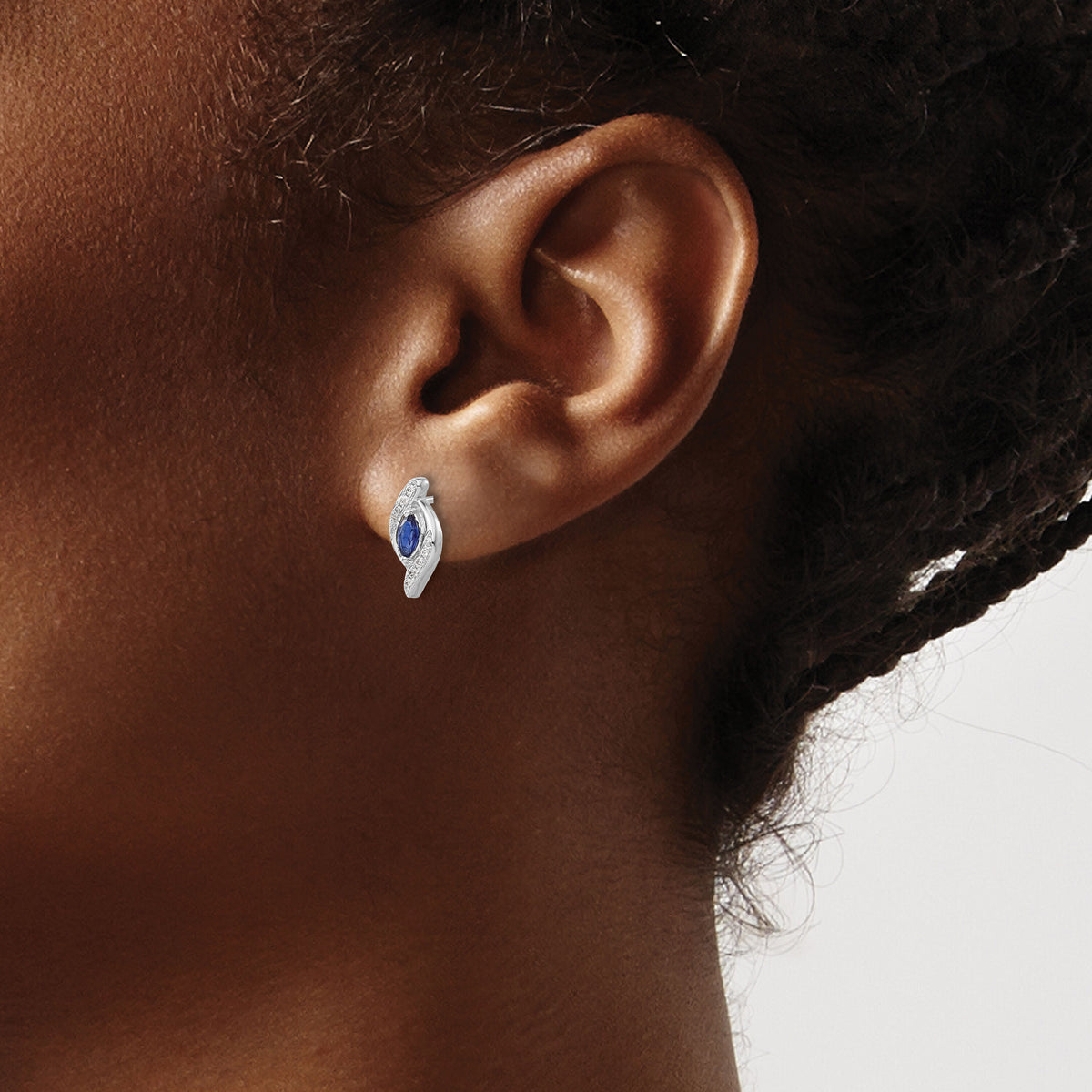 14k White Gold Diamond and Sapphire Post Earrings-EM5594-SA-007-WA