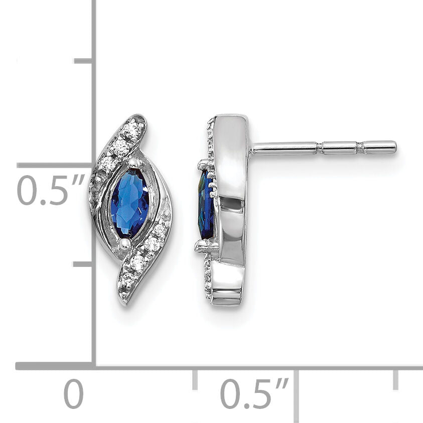 14k White Gold Diamond and Sapphire Post Earrings-EM5594-SA-007-WA