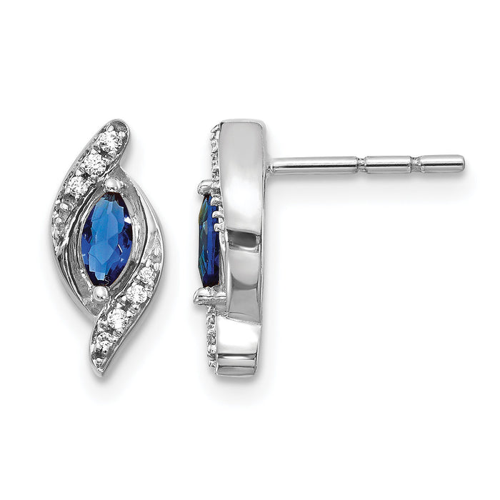14k White Gold Diamond and Sapphire Post Earrings-EM5594-SA-007-WA