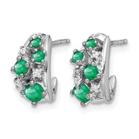 14k White Gold Diamond and Emerald Polished Post Hoop Earrings-EM5595-EM-004-WA