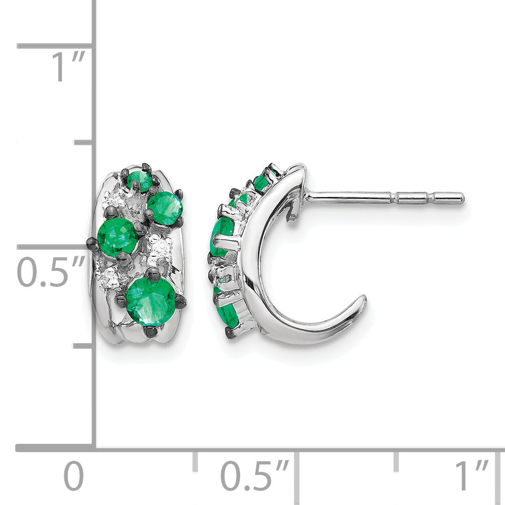 14k White Gold Diamond and Emerald Polished Post Hoop Earrings-EM5595-EM-004-WA