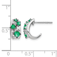 14k White Gold Diamond and Emerald Polished Post Hoop Earrings-EM5595-EM-004-WA