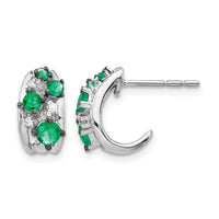 14k White Gold Diamond and Emerald Polished Post Hoop Earrings-EM5595-EM-004-WA