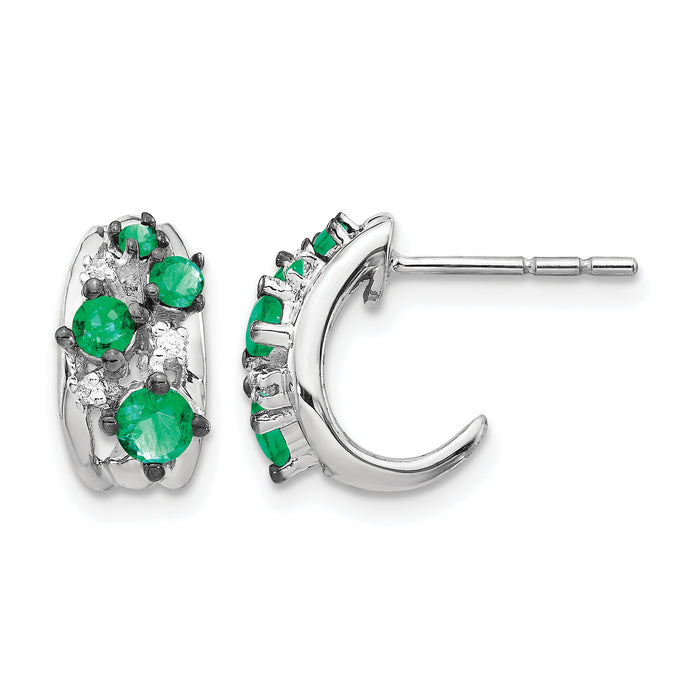 14k White Gold Diamond and Emerald Polished Post Hoop Earrings-EM5595-EM-004-WA