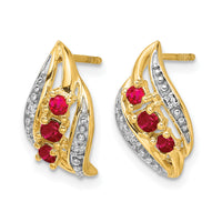 14k Gold w/ Siam Ruby and Diamond Polished Post Earrings-EM5596-RU-002-YA