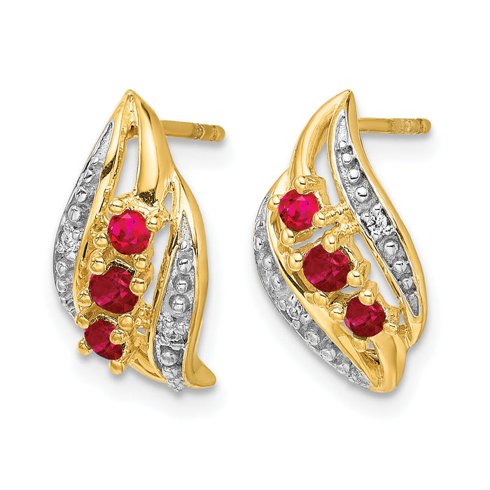 14k Gold w/ Siam Ruby and Diamond Polished Post Earrings-EM5596-RU-002-YA