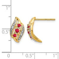 14k Gold w/ Siam Ruby and Diamond Polished Post Earrings-EM5596-RU-002-YA