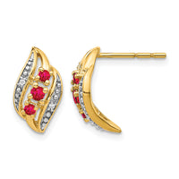 14k Gold w/ Siam Ruby and Diamond Polished Post Earrings-EM5596-RU-002-YA