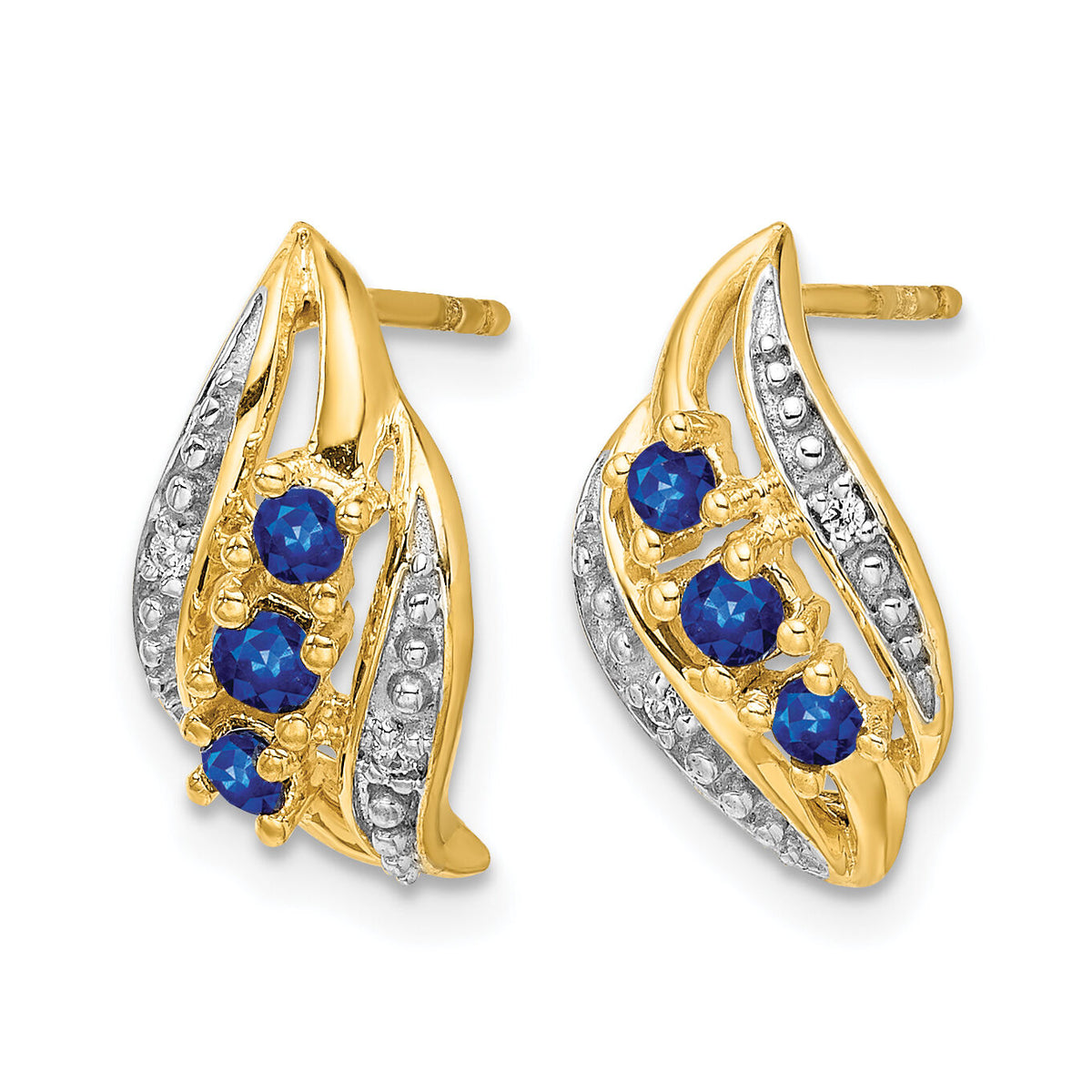 14k Gold w/ Sapphire and Diamond Polished Post Earrings-EM5596-SA-002-YA