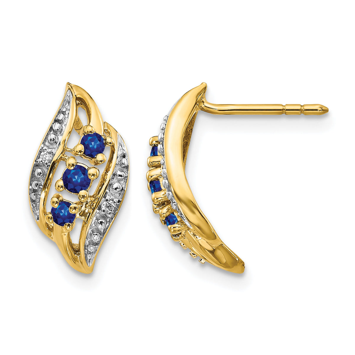 14k Gold w/ Sapphire and Diamond Polished Post Earrings-EM5596-SA-002-YA