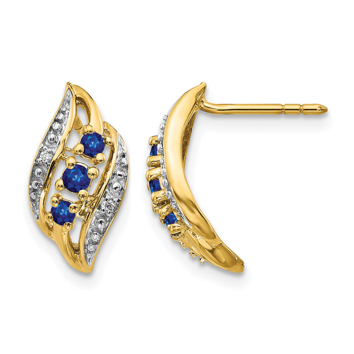 14k Gold w/ Sapphire and Diamond Polished Post Earrings-EM5596-SA-002-YA