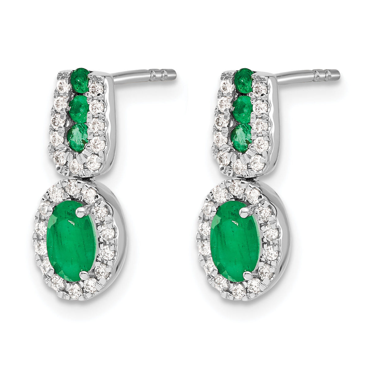 14k White Gold 1/3Ct Diamond and Emerald Earrings-EM5597-EM-033-WA