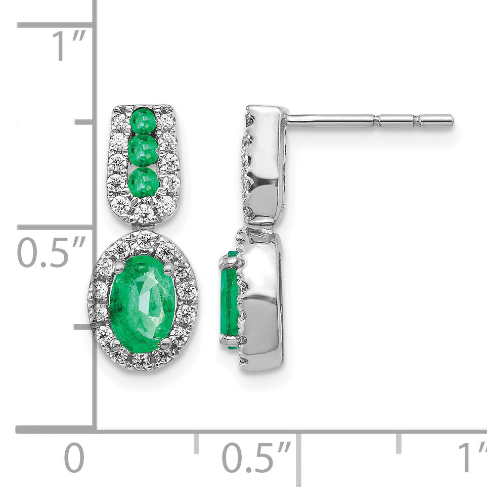 14k White Gold 1/3Ct Diamond and Emerald Earrings-EM5597-EM-033-WA