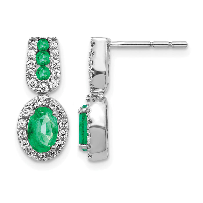 14k White Gold 1/3Ct Diamond and Emerald Earrings-EM5597-EM-033-WA