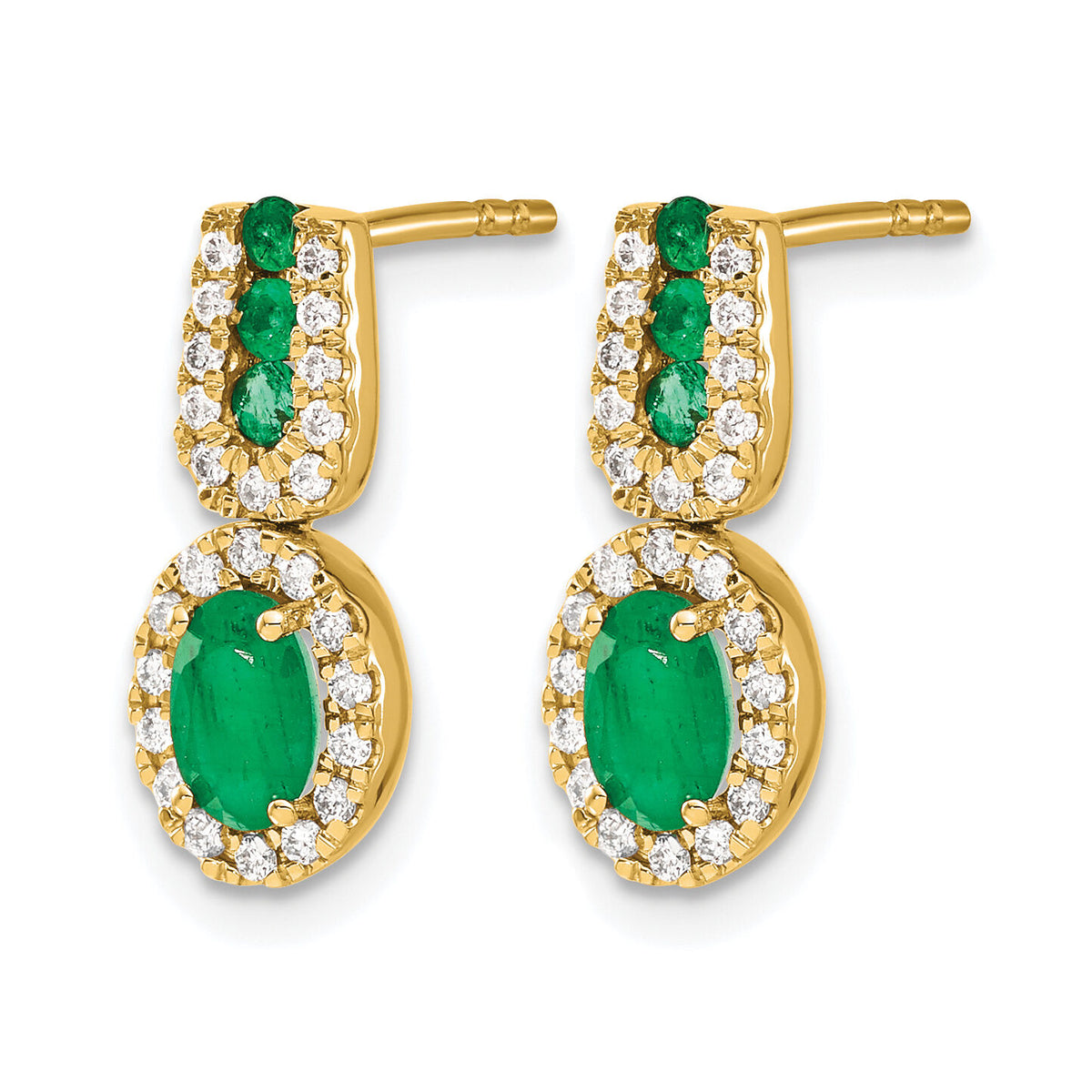 14k 1/3Ct Diamond and Emerald Earrings-EM5597-EM-033-YA