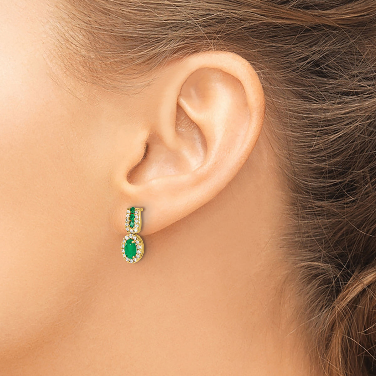 14k 1/3Ct Diamond and Emerald Earrings-EM5597-EM-033-YA