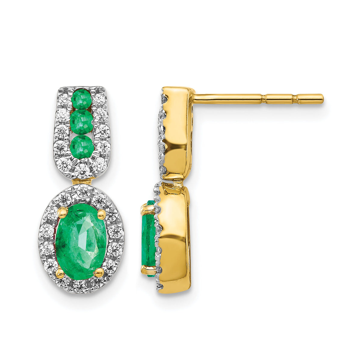 14k 1/3Ct Diamond and Emerald Earrings-EM5597-EM-033-YA