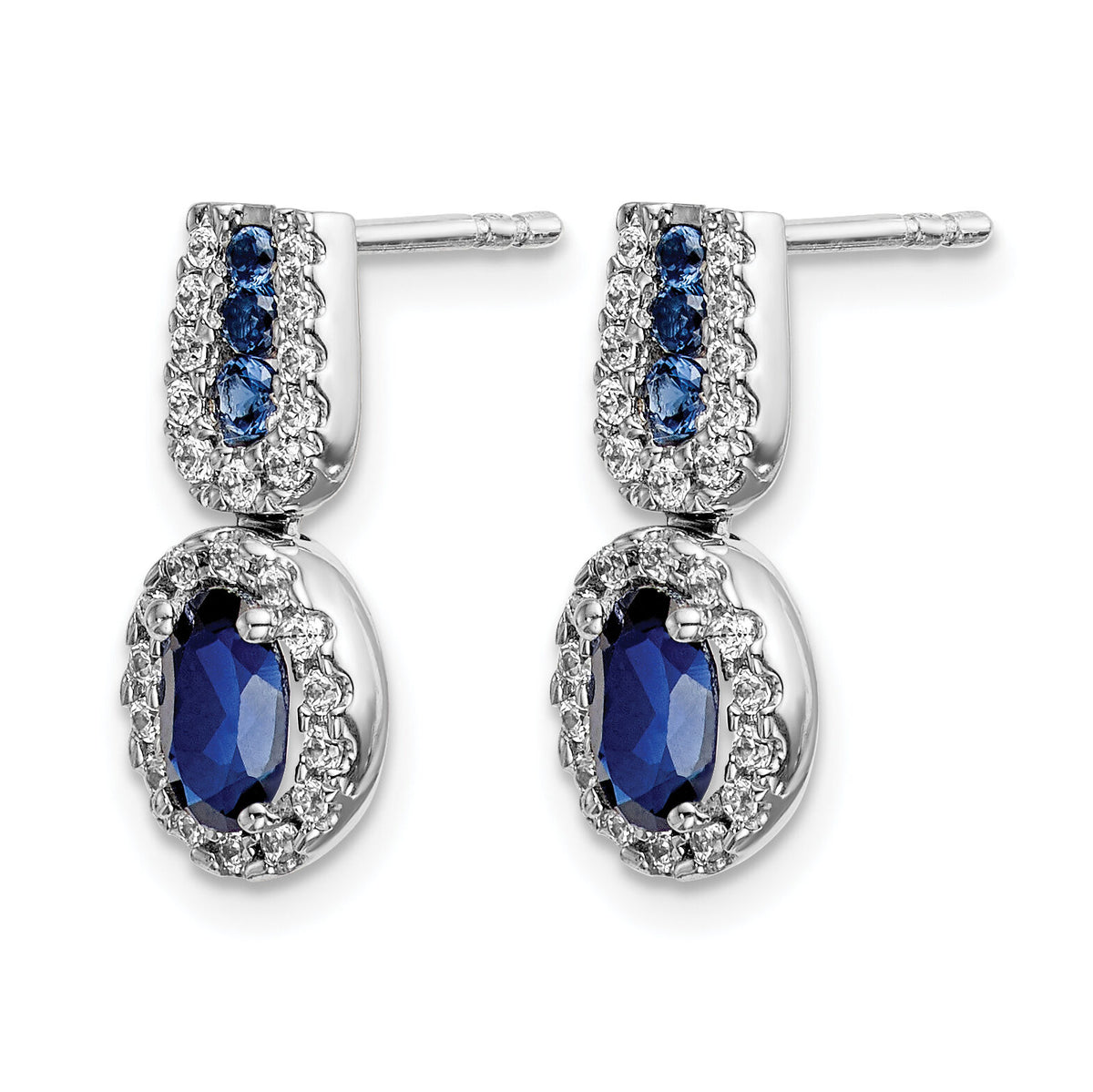 14k White Gold Diamond and Sapphire Post Earrings-EM5597-SA-033-WA