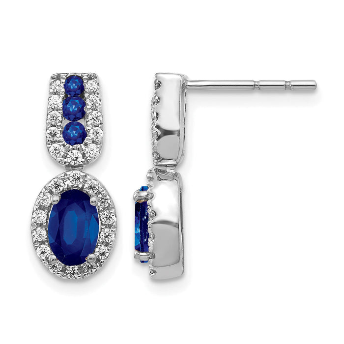 14k White Gold Diamond and Sapphire Post Earrings-EM5597-SA-033-WA