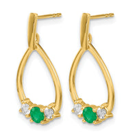 14k  Emerald and White Sapphire Post Dangle Earrings-EM5598-EM-Y