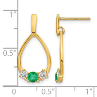 14k  Emerald and White Sapphire Post Dangle Earrings-EM5598-EM-Y