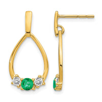14k  Emerald and White Sapphire Post Dangle Earrings-EM5598-EM-Y