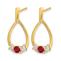 14k Ruby and White Sapphire Post Dangle Earrings-EM5598-RU-Y