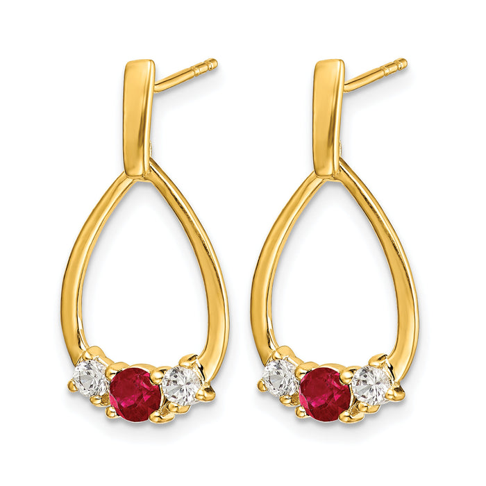 14k Ruby and White Sapphire Post Dangle Earrings-EM5598-RU-Y