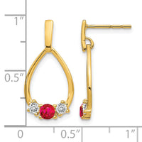 14k Ruby and White Sapphire Post Dangle Earrings-EM5598-RU-Y