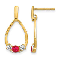 14k Ruby and White Sapphire Post Dangle Earrings-EM5598-RU-Y
