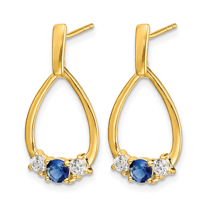 14k  Blue and White Sapphire Post Dangle Earrings-EM5598-SA-Y