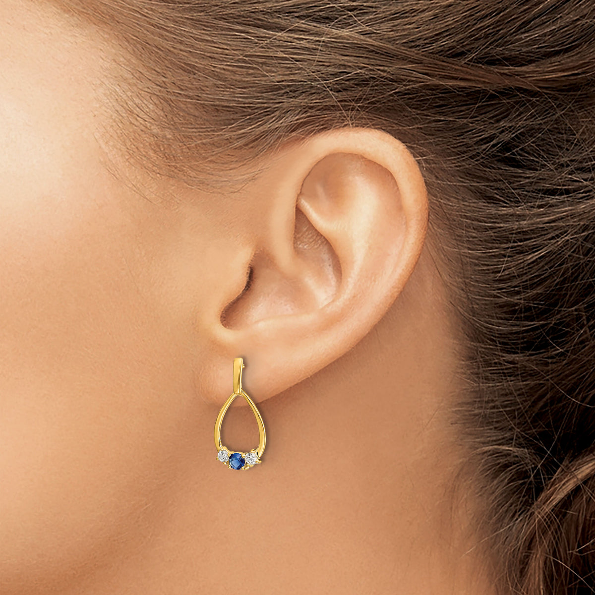 14k  Blue and White Sapphire Post Dangle Earrings-EM5598-SA-Y