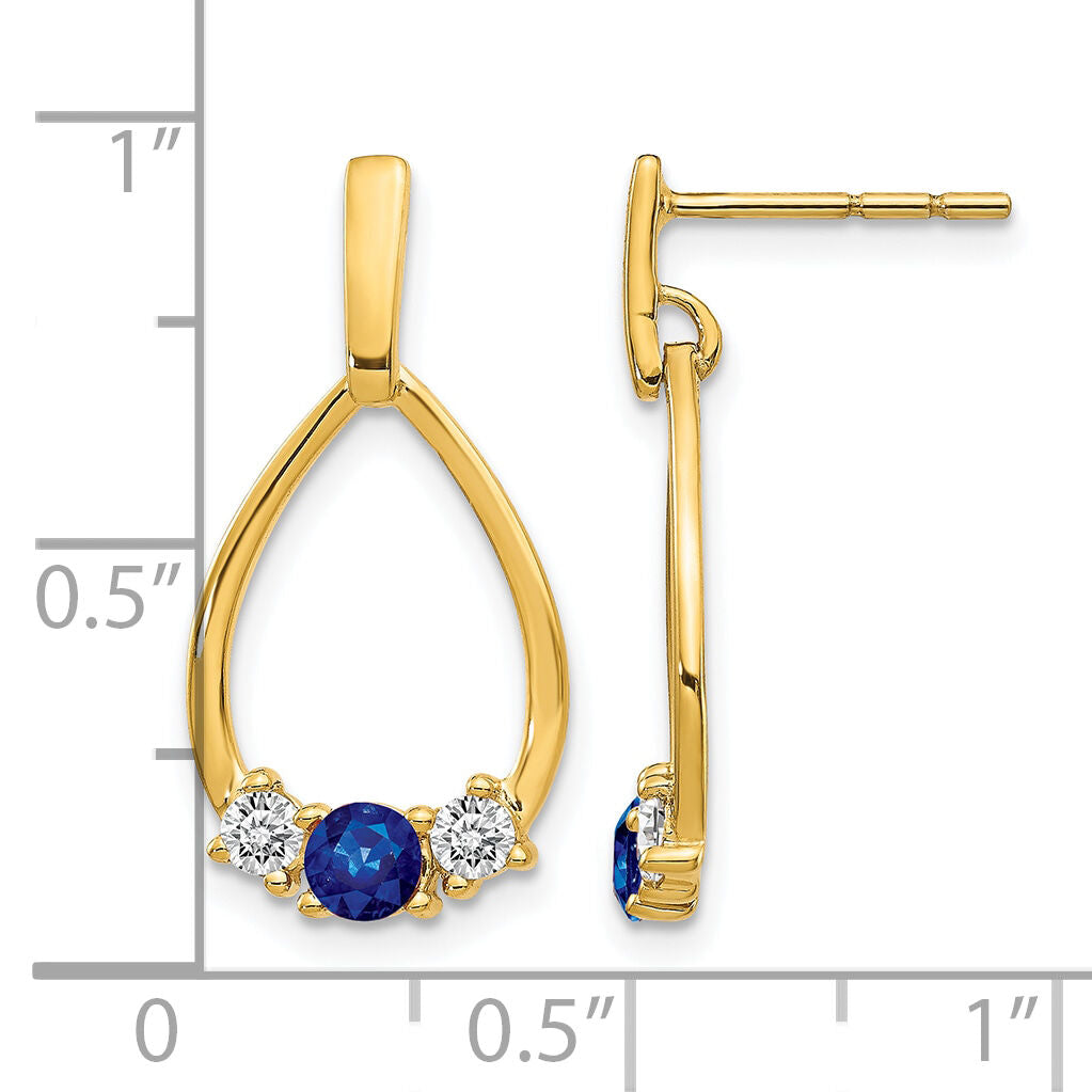 14k  Blue and White Sapphire Post Dangle Earrings-EM5598-SA-Y