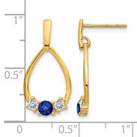 14k  Blue and White Sapphire Post Dangle Earrings-EM5598-SA-Y