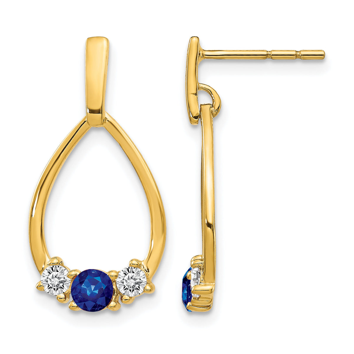 14k  Blue and White Sapphire Post Dangle Earrings-EM5598-SA-Y