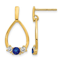 14k  Blue and White Sapphire Post Dangle Earrings-EM5598-SA-Y