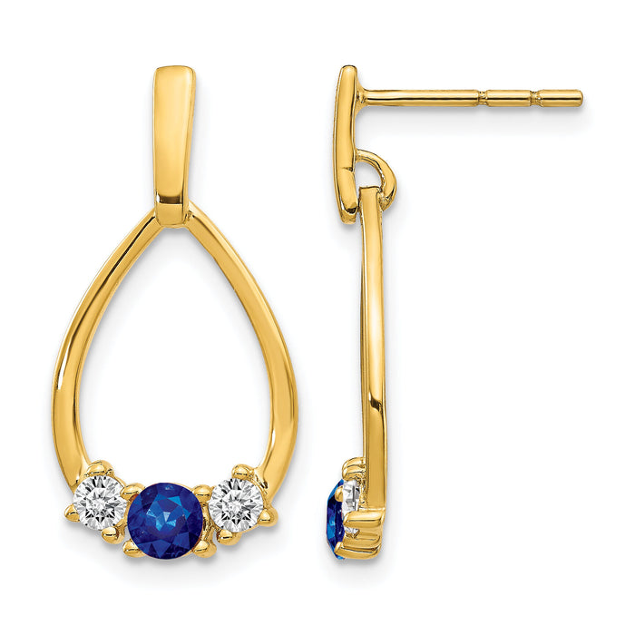 14k  Blue and White Sapphire Post Dangle Earrings-EM5598-SA-Y
