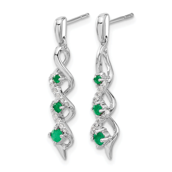 14k White Gold Diamond and Emerald Post Dangle Earrings-EM5599-EM-013-WA