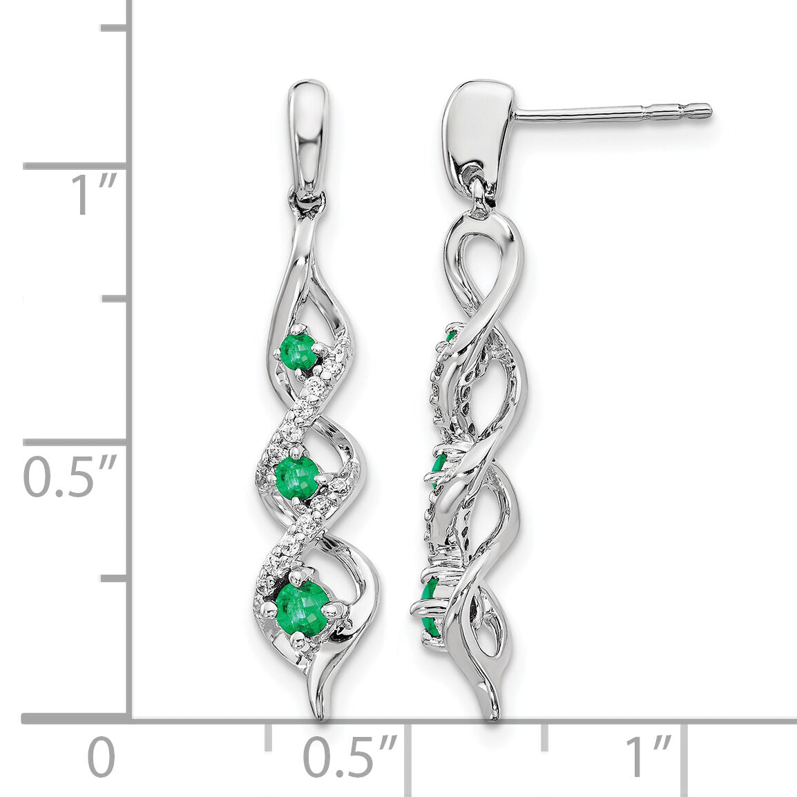 14k White Gold Diamond and Emerald Post Dangle Earrings-EM5599-EM-013-WA