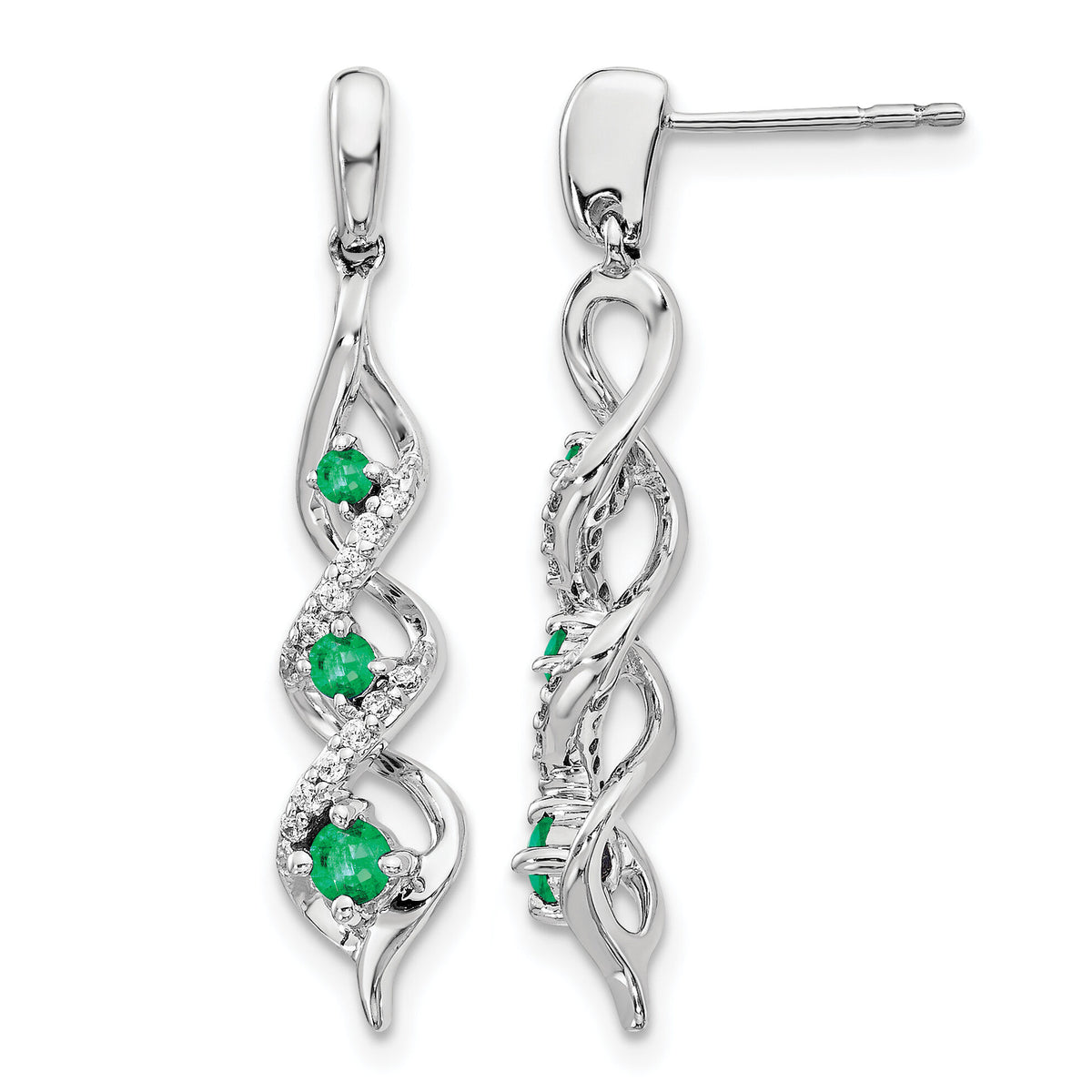 14k White Gold Diamond and Emerald Post Dangle Earrings-EM5599-EM-013-WA