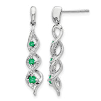 14k White Gold Diamond and Emerald Post Dangle Earrings-EM5599-EM-013-WA