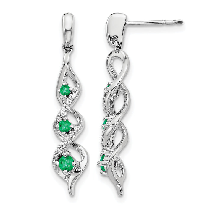 14k White Gold Diamond and Emerald Post Dangle Earrings-EM5599-EM-013-WA