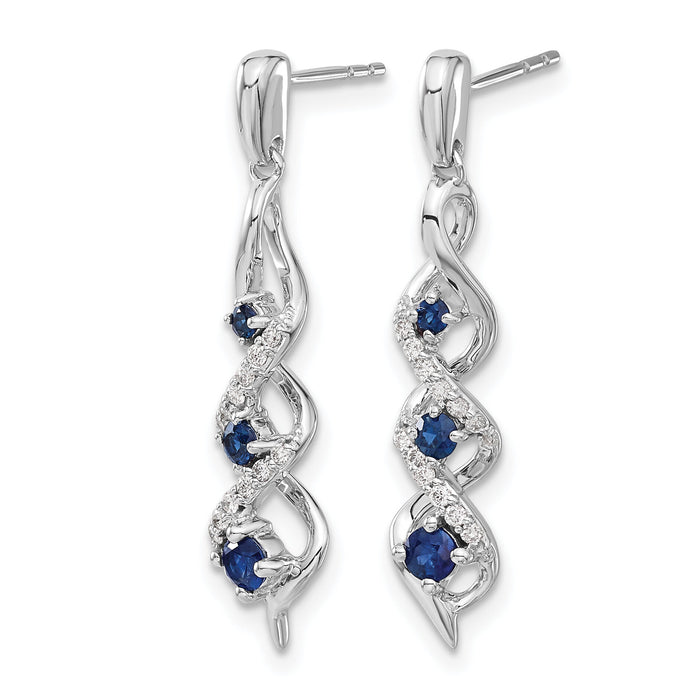 14k White Gold Diamond and Blue Sapphire Post Dangle Earrings-EM5599-SA-013-WA