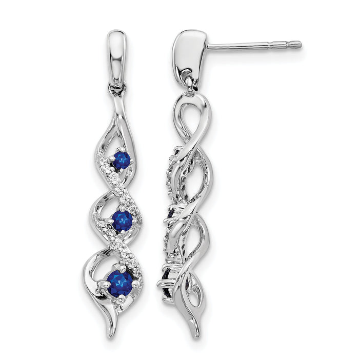 14k White Gold Diamond and Blue Sapphire Post Dangle Earrings-EM5599-SA-013-WA