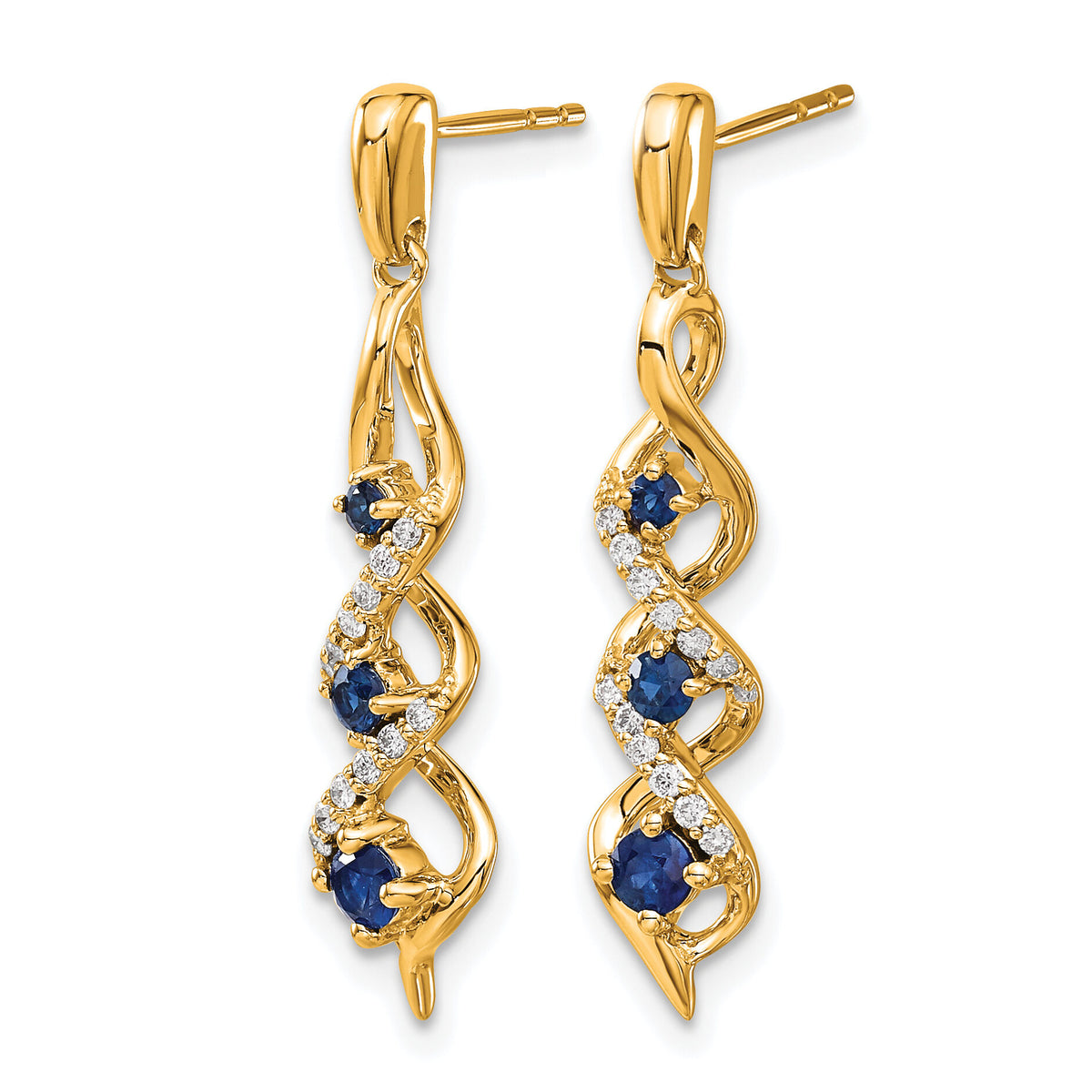 14k Diamond and Blue Sapphire Post Dangle Earrings-EM5599-SA-013-YA